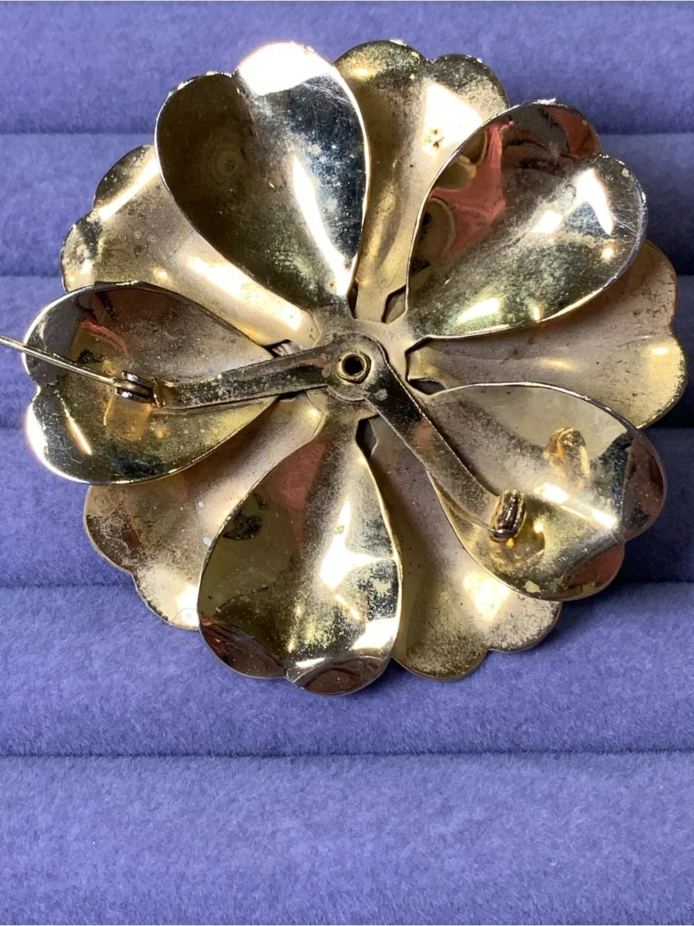 Vintage Layered Crackle Enamel Flower Brooch, Cream and Gold